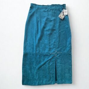 Ranch Dressing Teal Faux Suede Midi Skirt Western Southwestern NWT Large